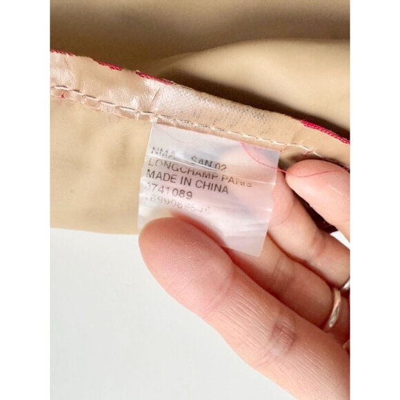 *Worn* LONGCHAMP Le Pliage Original M Red Nylon Canvas Leather Trim Tote Bag - Picture 15 of 16